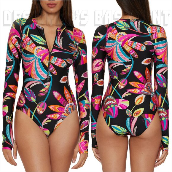 TRINA TURK long sleeve Luminary S rashguard Front Zip Paddle 1-pc Swimsuit NWT - Picture 5 of 8
